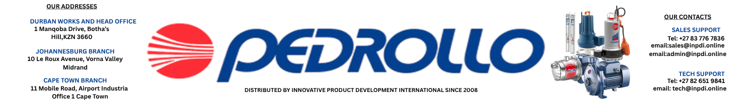Pedrollo pumps banner South Africa domestic irrigation industrial water solutions