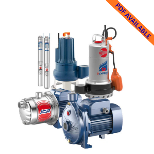 Pedrollo water pumps full range including centrifugal, submersible, booster and irrigation pumps